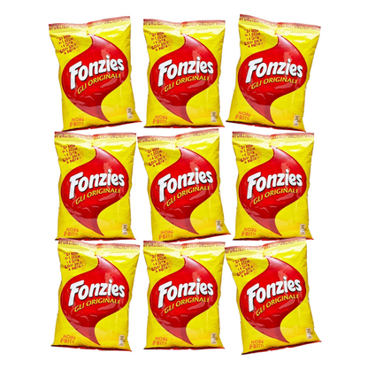 Nine packages of Fonzies Original snacks